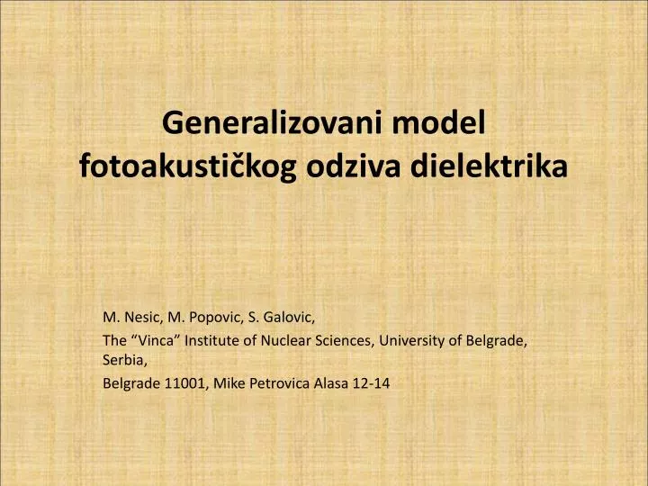 generalizovani model fotoakusti kog odziva dielektrika