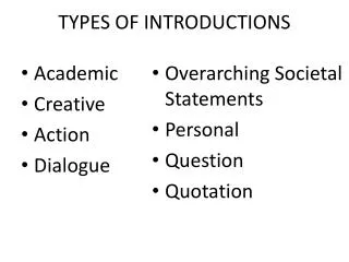 TYPES OF INTRODUCTIONS