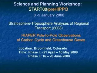 Science and Planning Workshop: START08/ preHIPPO