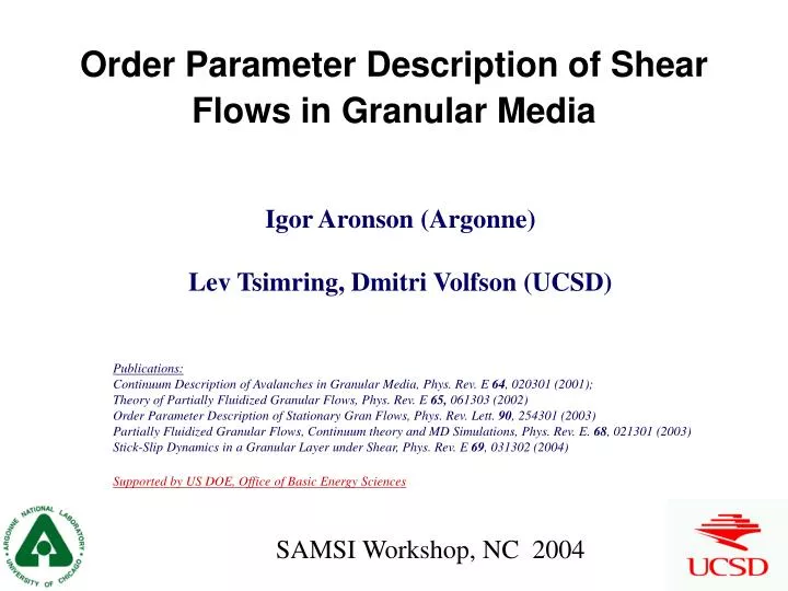 order parameter description of shear flows in granular media