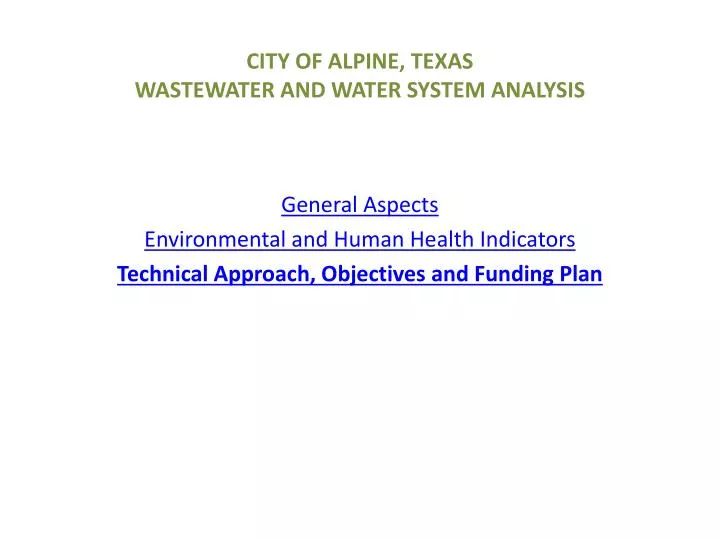 city of alpine texas wastewater and water system analysis