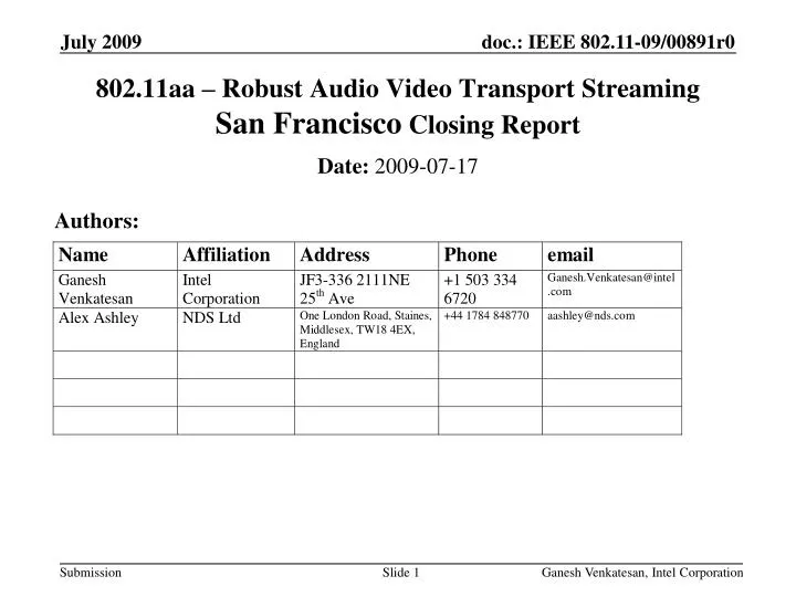 802 11aa robust audio video transport streaming san francisco closing report