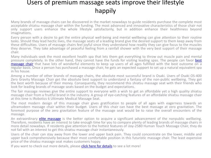 users of premium massage seats improve their lifestyle happily