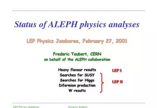 Status of ALEPH physics analyses