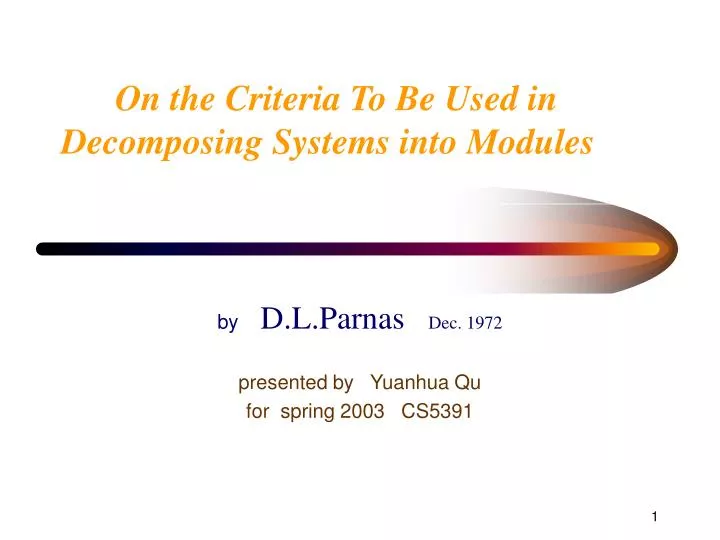 on the criteria to be used in decomposing systems into modules