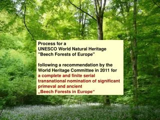 Process for a UNESCO World Natural Heritage &quot;Beech Forests of Europe&quot;