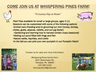 Come join us at whispering pines farm!