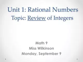 Unit 1: Rational Numbers