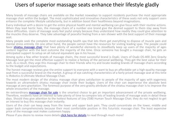 users of superior massage seats enhance their lifestyle gladly