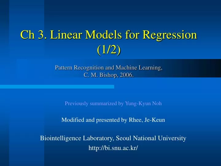 ch 3 linear models for regression 1 2 pattern recognition and machine learning c m bishop 2006