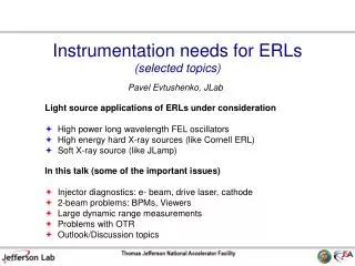Instrumentation needs for ERLs (selected topics)