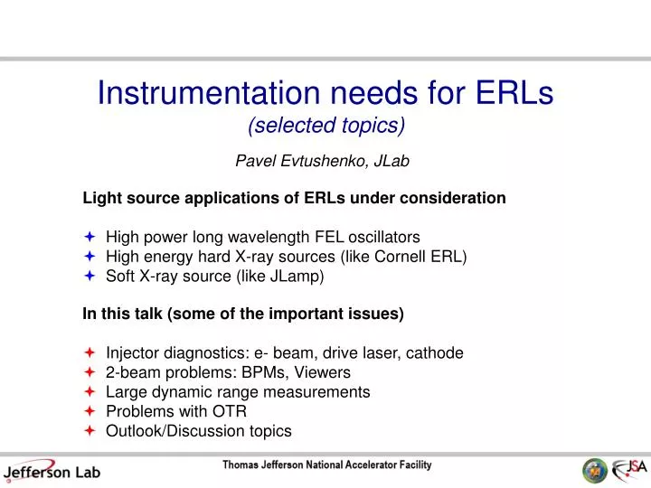 instrumentation needs for erls selected topics