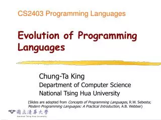 CS2403 Programming Languages Evolution of Programming Languages