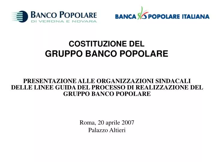 costituzione del gruppo banco popolare