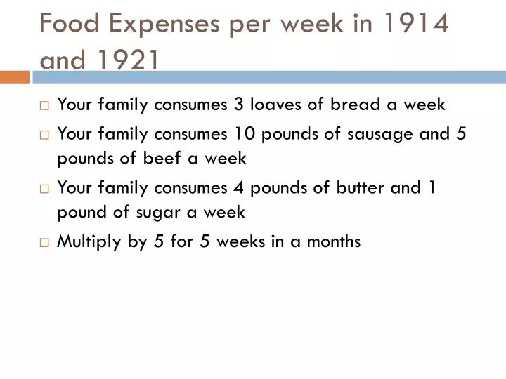 food expenses per week in 1914 and 1921