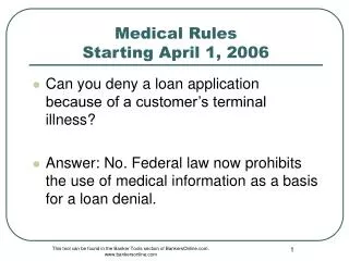 Medical Rules Starting April 1, 2006
