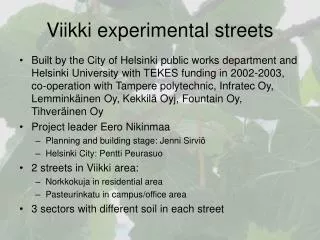 Viikki experimental streets
