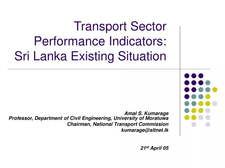 transport sector performance indicators sri lanka existing situation