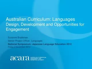 Australian Curriculum: Languages Design, Development and Opportunities for Engagement