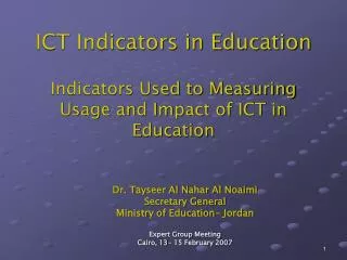 ICT Indicators in Education Indicators Used to Measuring Usage and Impact of ICT in Education