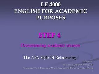 LE 4000 ENGLISH FOR ACADEMIC PURPOSES