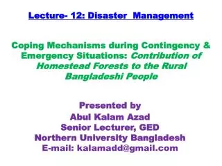 Lecture- 12: Disaster Management