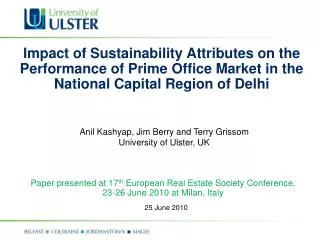 Paper presented at 17 th European Real Estate Society Conference, 23-26 June 2010 at Milan, Italy