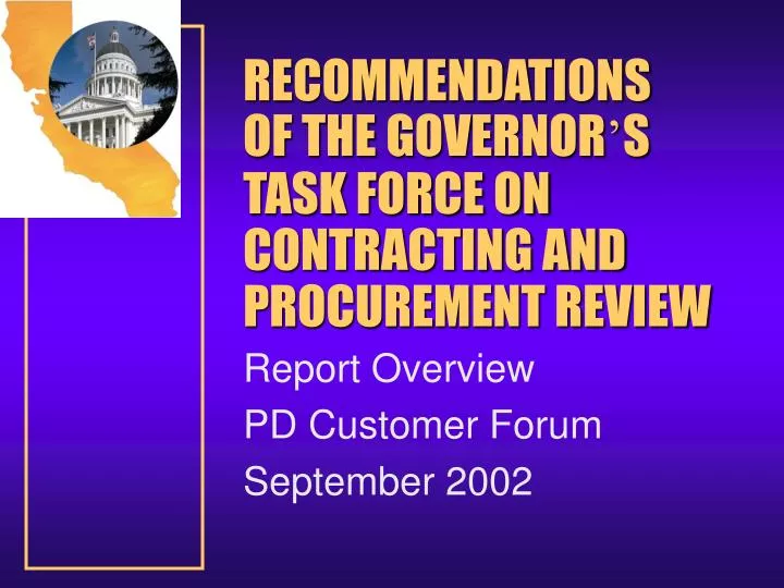 recommendations of the governor s task force on contracting and procurement review