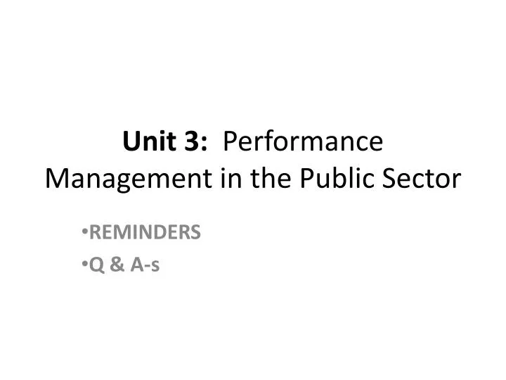 unit 3 performance management in the public sector