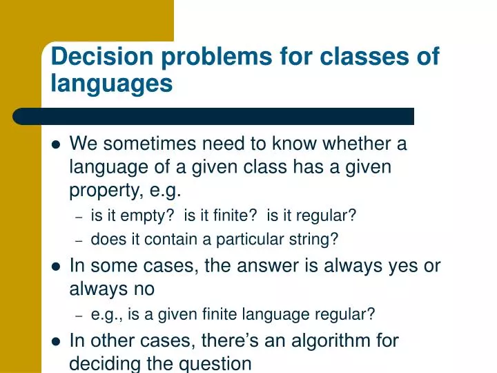 decision problems for classes of languages