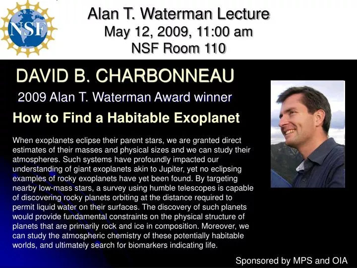 alan t waterman lecture may 12 2009 11 00 am nsf room 110