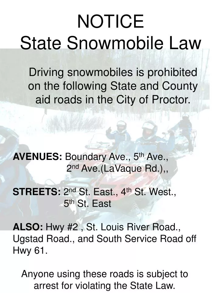 notice state snowmobile law
