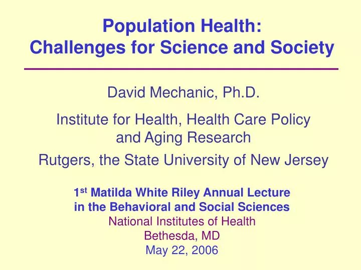 population health challenges for science and society