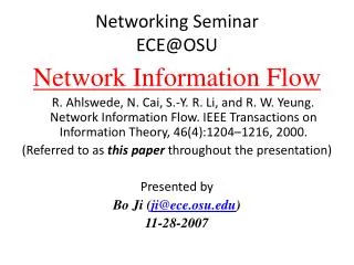 Networking Seminar ECE@OSU