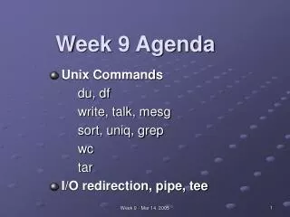 Week 9 Agenda