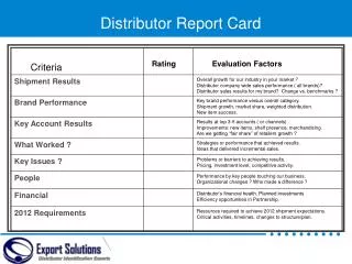Distributor Report Card