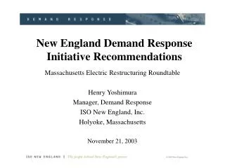 New England Demand Response Initiative Recommendations