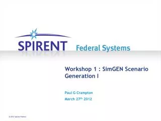 Workshop 1 : SimGEN Scenario Generation I