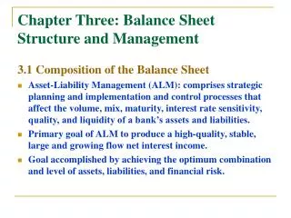 Chapter Three: Balance Sheet Structure and Management