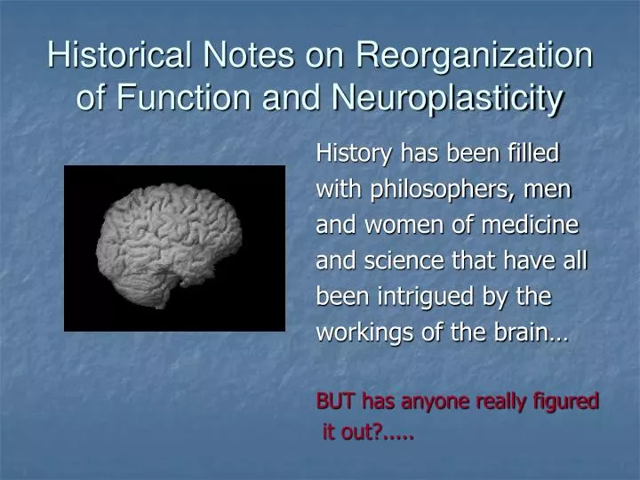 historical notes on reorganization of function and neuroplasticity