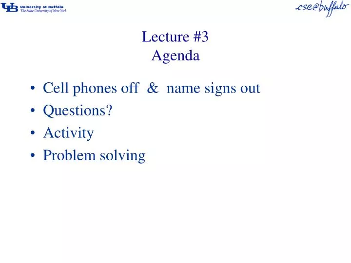 lecture 3 agenda
