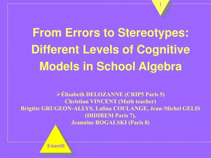 from errors to stereotypes different levels of cognitive models in school algebra