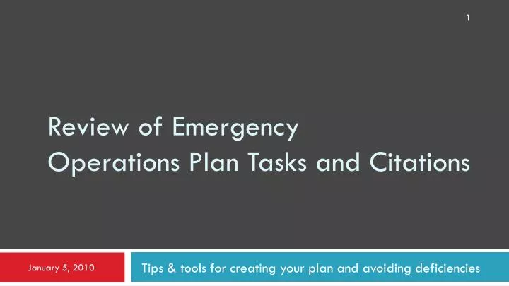 review of emergency operations plan tasks and citations