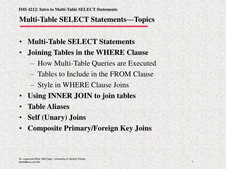 multi table select statements topics