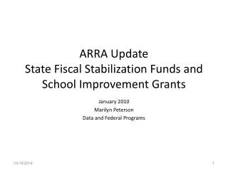 ARRA Update State Fiscal Stabilization Funds and School Improvement Grants