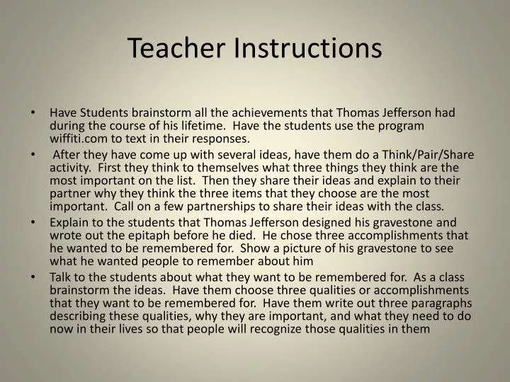 teacher instructions