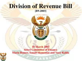 Division of Revenue Bill [B9-2003] 10 March 2003 Select Committee of Finance