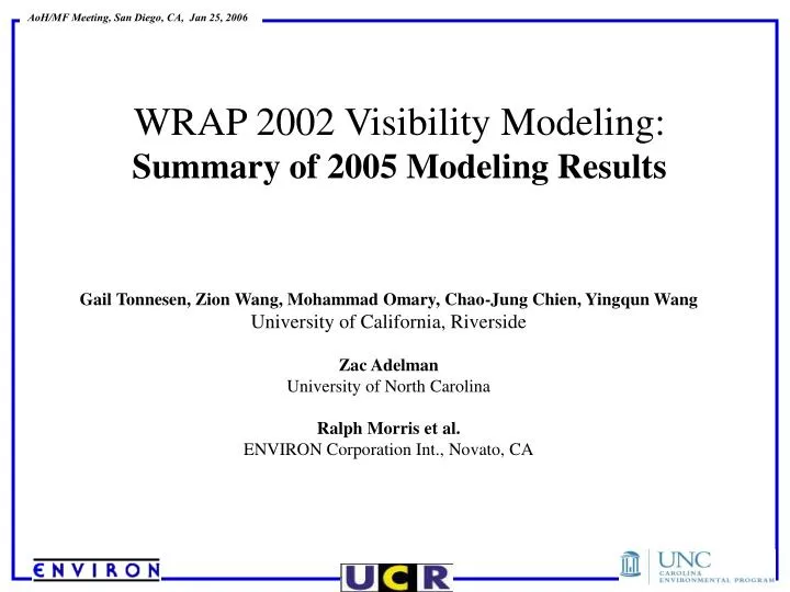 wrap 2002 visibility modeling summary of 2005 modeling results