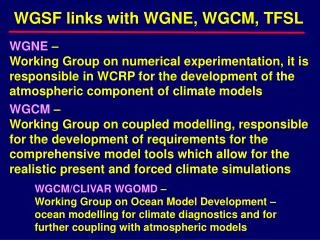 WGSF links with WGNE, WGCM, TFSL