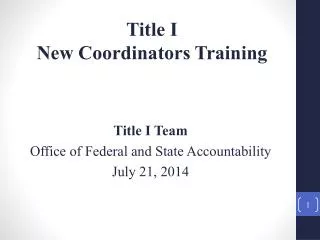 Title I New Coordinators Training
